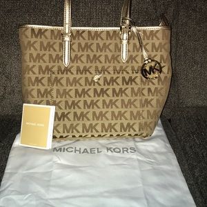 NWT Michael Kors Brown/Gold Canvas Handbag